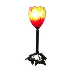Lampe fer forgé et tulipe - verre
