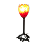 Wrought iron lamp and tulip speckled red glass paste