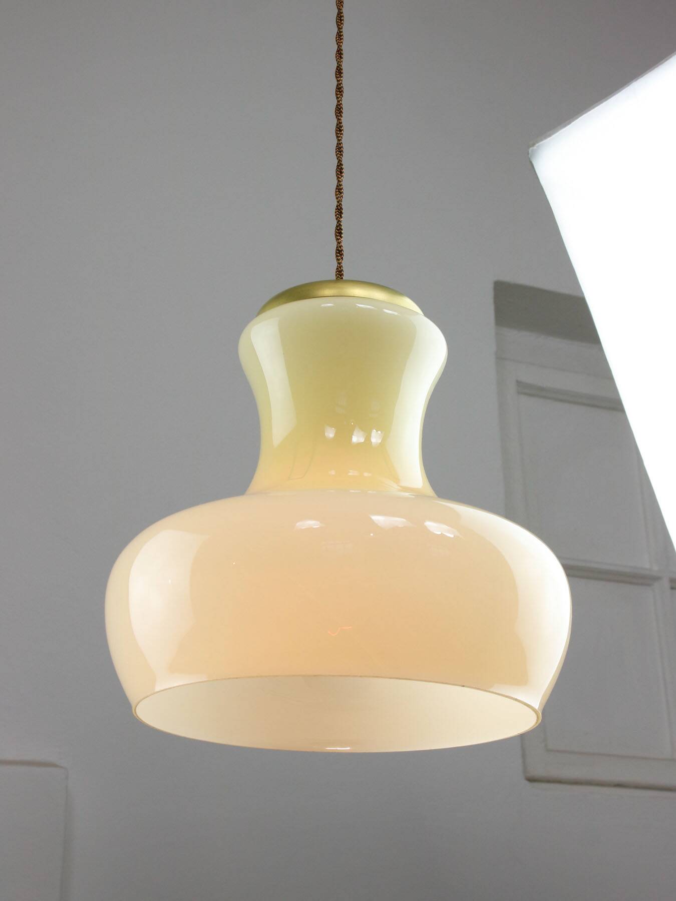 Mid-Century Italian Brass and Yellow Glass Pendant Lamp