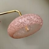 Elbow wall light, vintage glass lampshade from Clichy in pink.