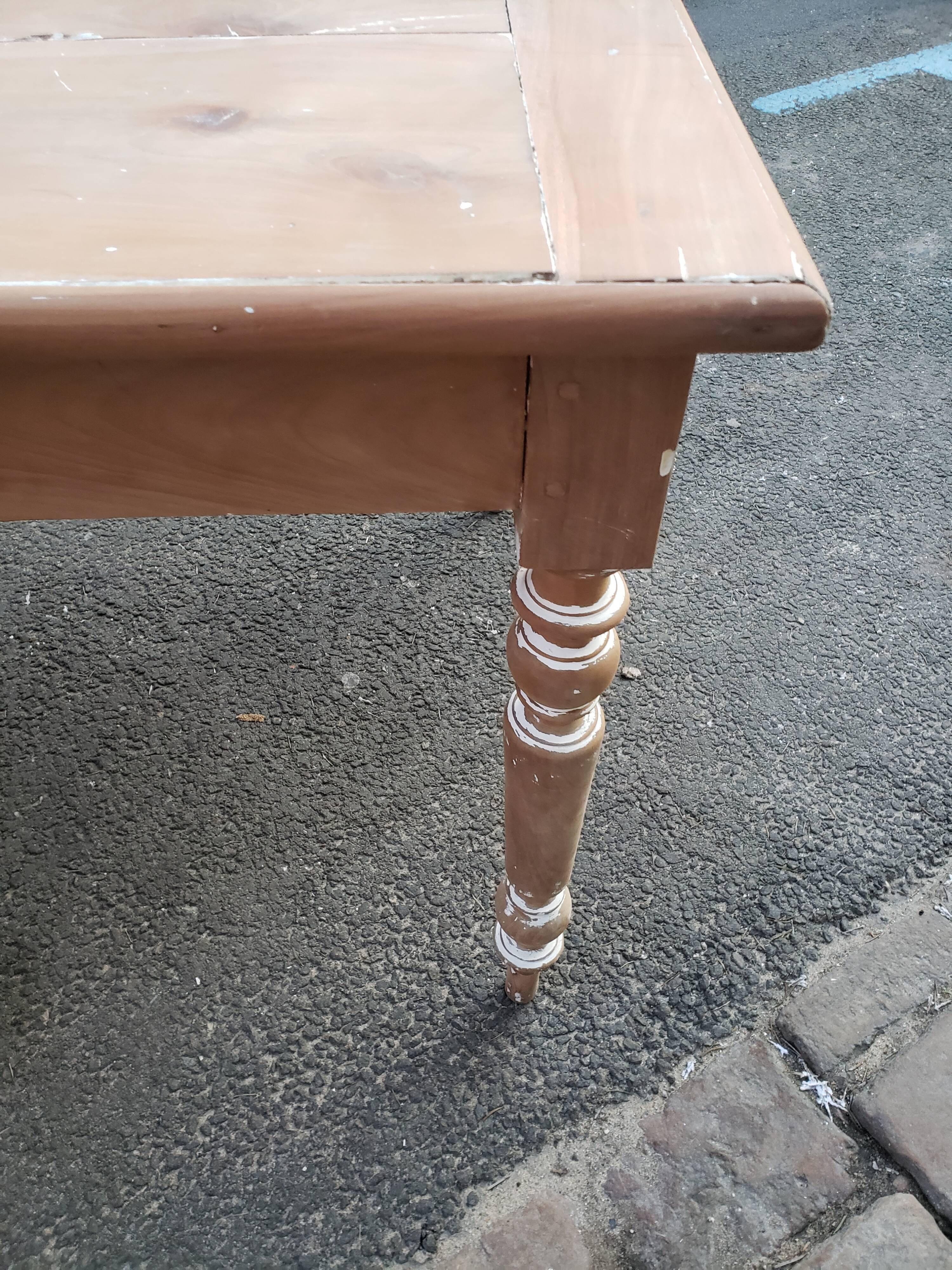 Old patina farm table turned feet