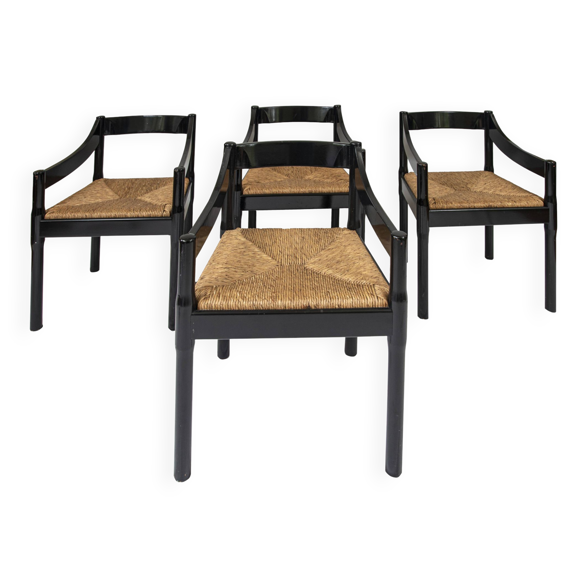 Set of 4 vintage Carimate armchairs by Vico Magistretti for Cassina, Italy 1960s