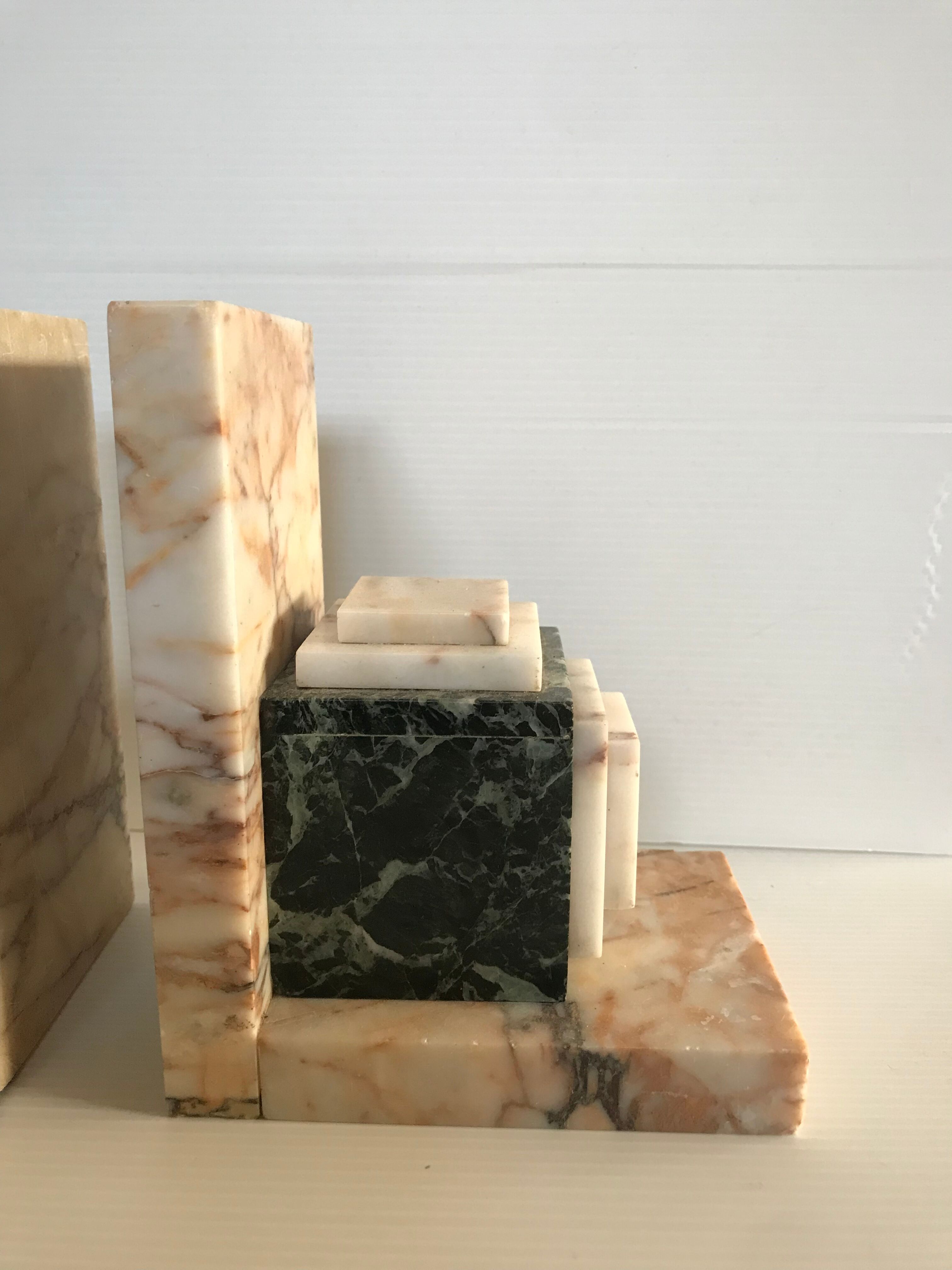 Pair of Art Deco marble book clamts