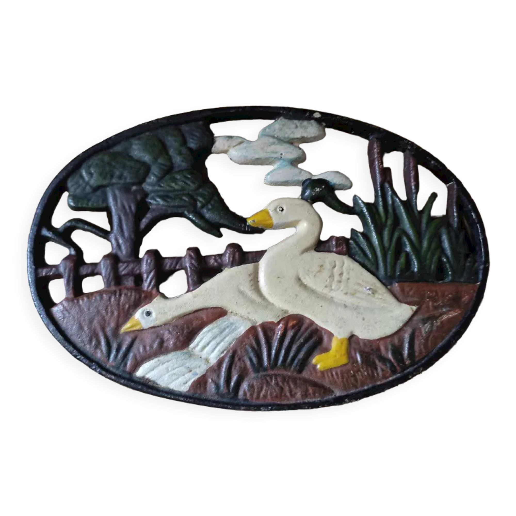 Metal trivets patinated goose duck old