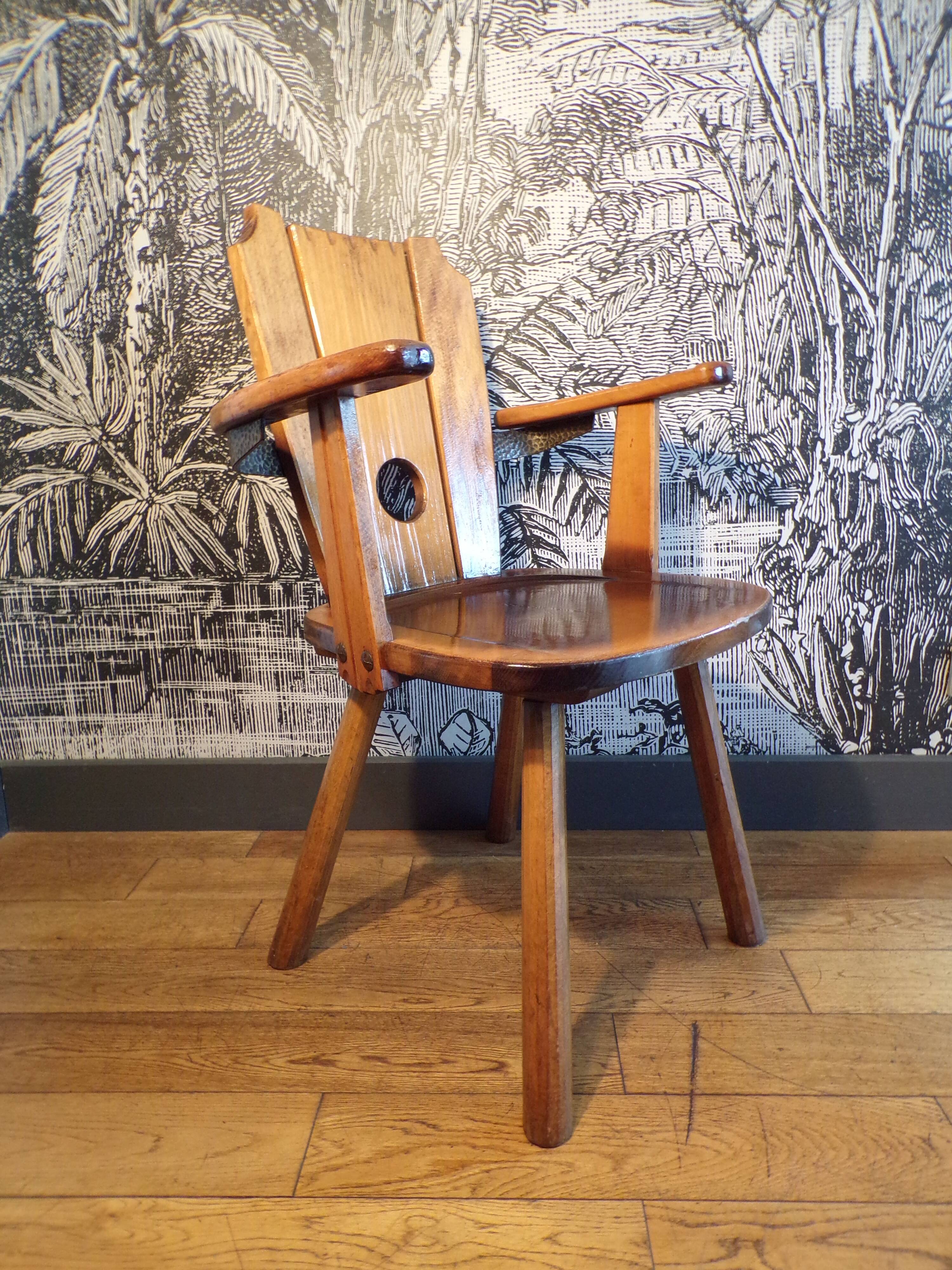 Brutalist armchair in solid wood