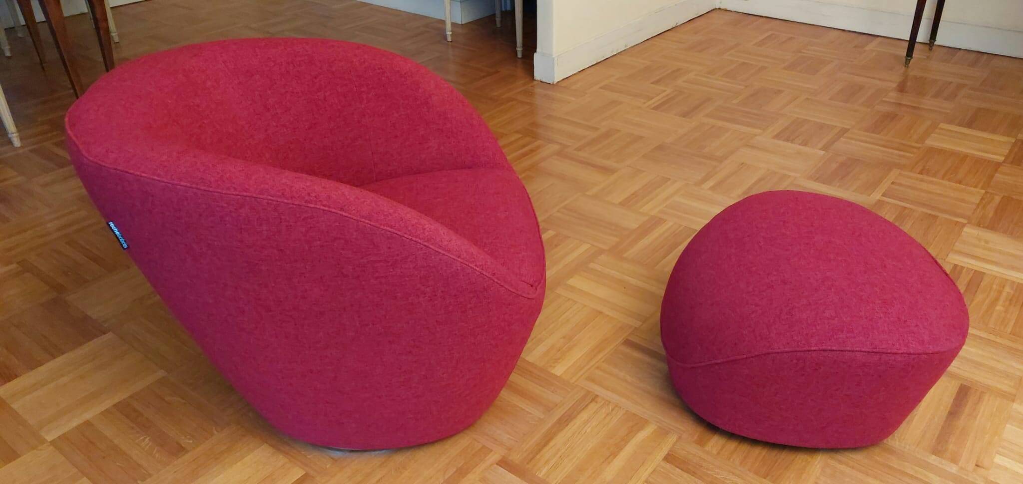 Edito swivel armchair and Edito pouf Rochebobois