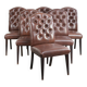Set of 6 cognac-coloured cow leather Chesterfield dining chairs