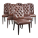Set of 6 cognac-coloured cow leather Chesterfield dining chairs
