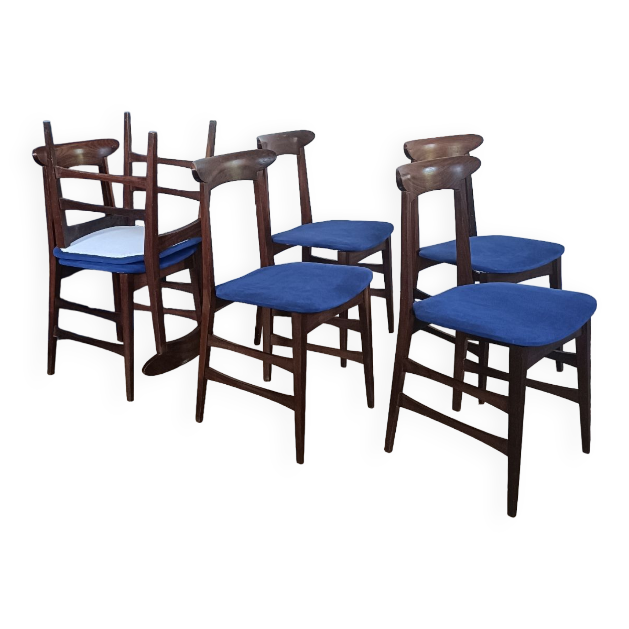 1960s Italian teak chairs in blue