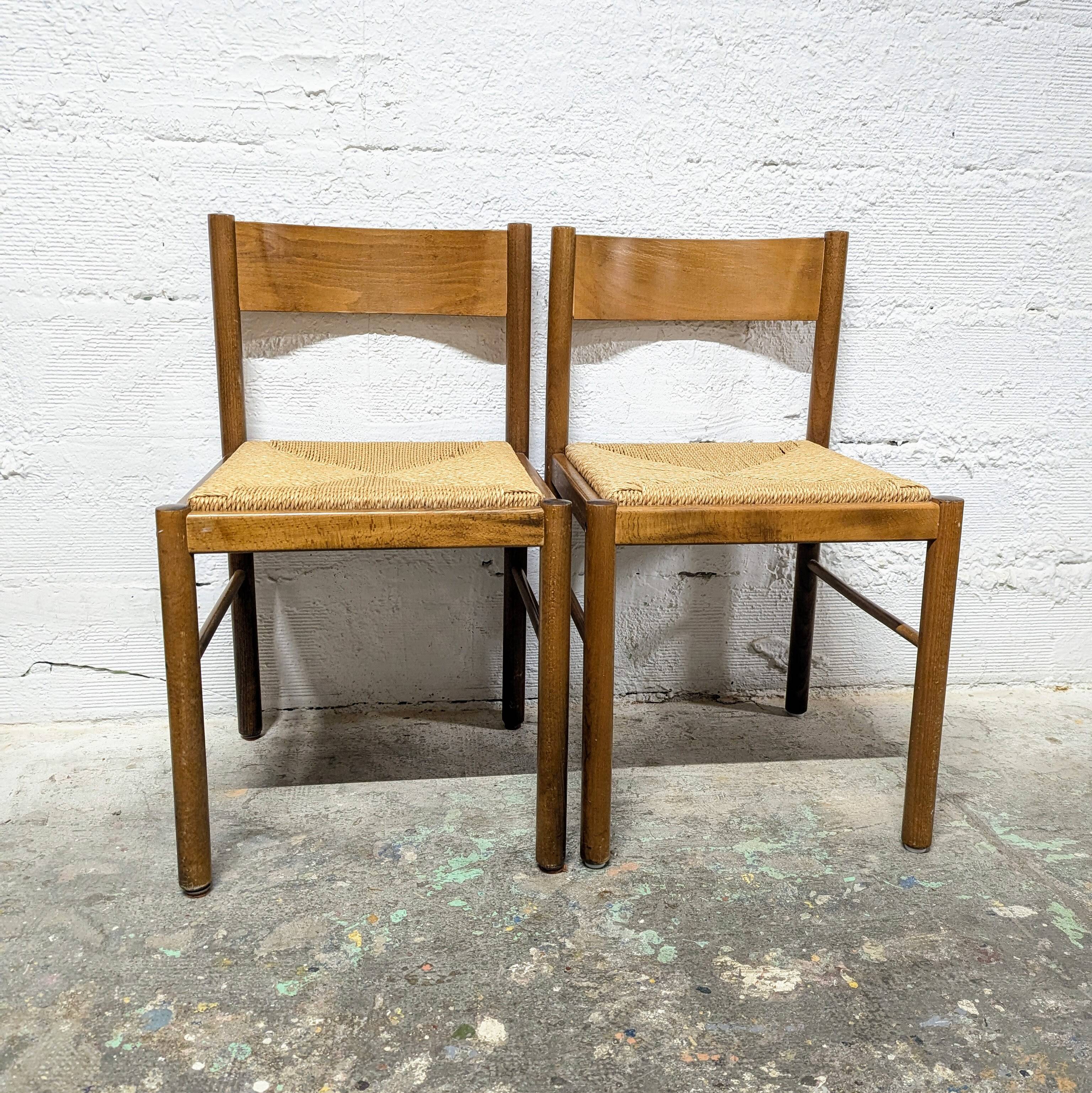 Pair of wooden and rope chairs
