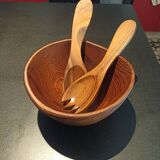 Salad bowl and salad cutlery made of exotic wood
