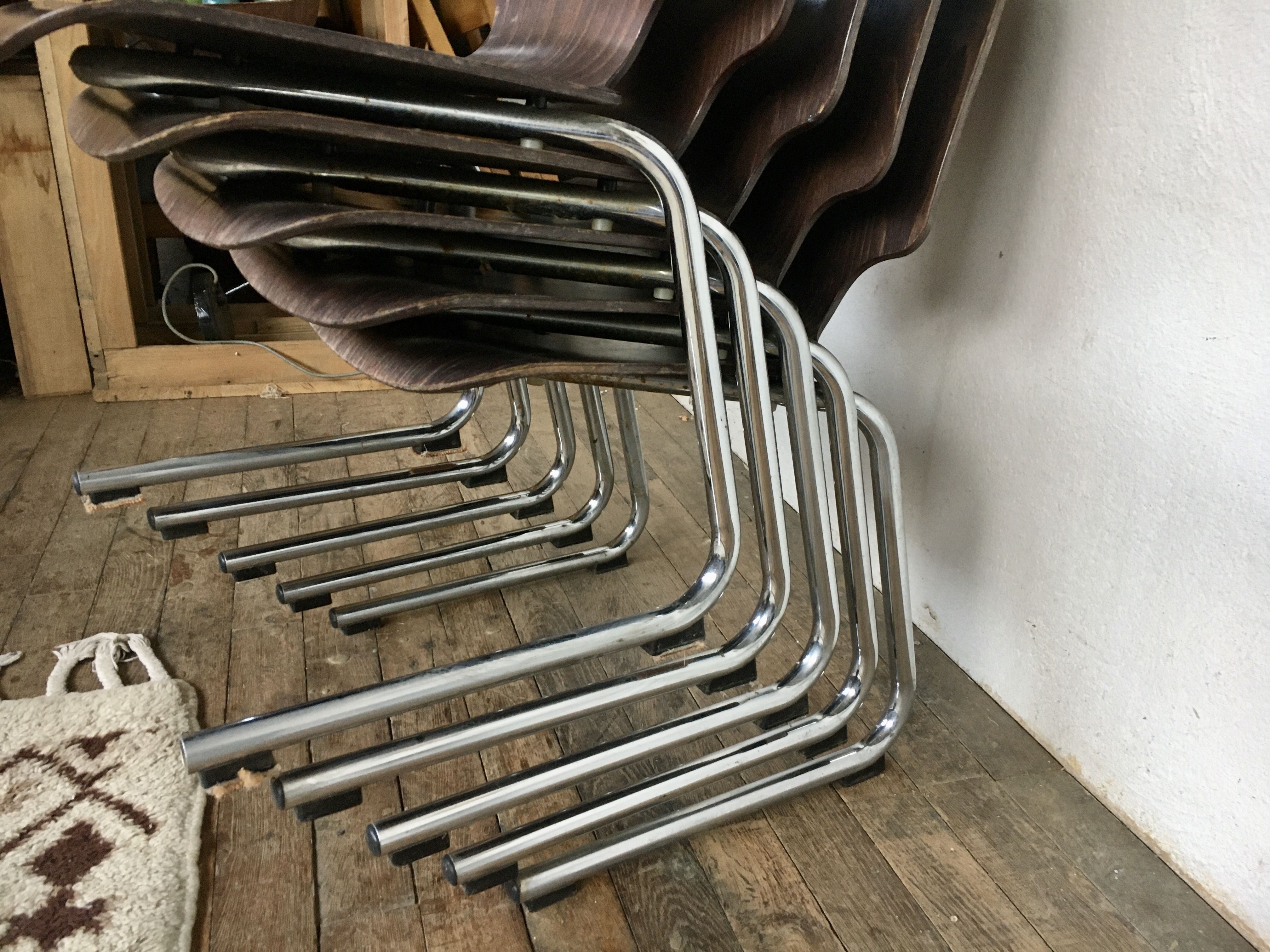 Series of 5 retro vintage stackable chairs flototto pagholz by adam stegner 1960 1970