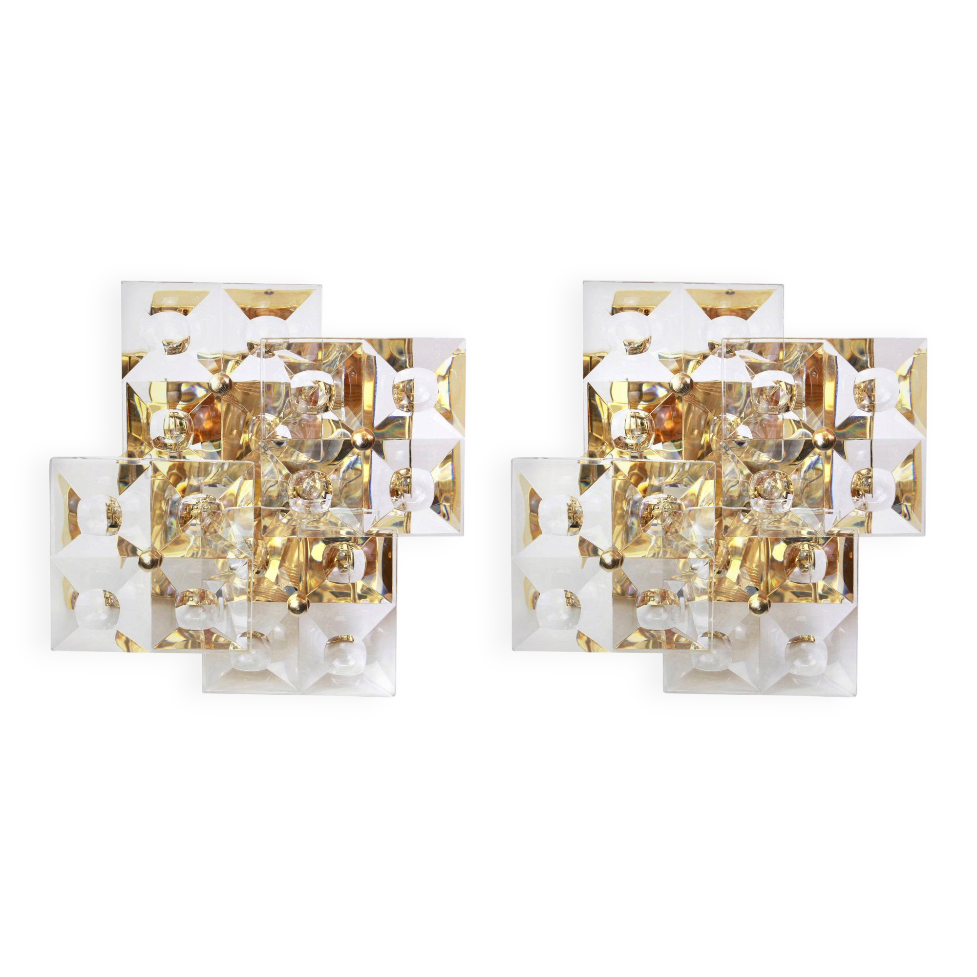 Magnificent pair of crystal wall lights by Kinkeldey, Germany, 1970s.