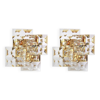 Magnificent pair of crystal wall lights by Kinkeldey, Germany, 1970s.