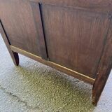 Curved Louis XV chest of drawers in marquetry and beige marble