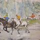 Acrílico sobre lienzo “Carrera de caballos”, León Lafourcade, ff. s. XIX