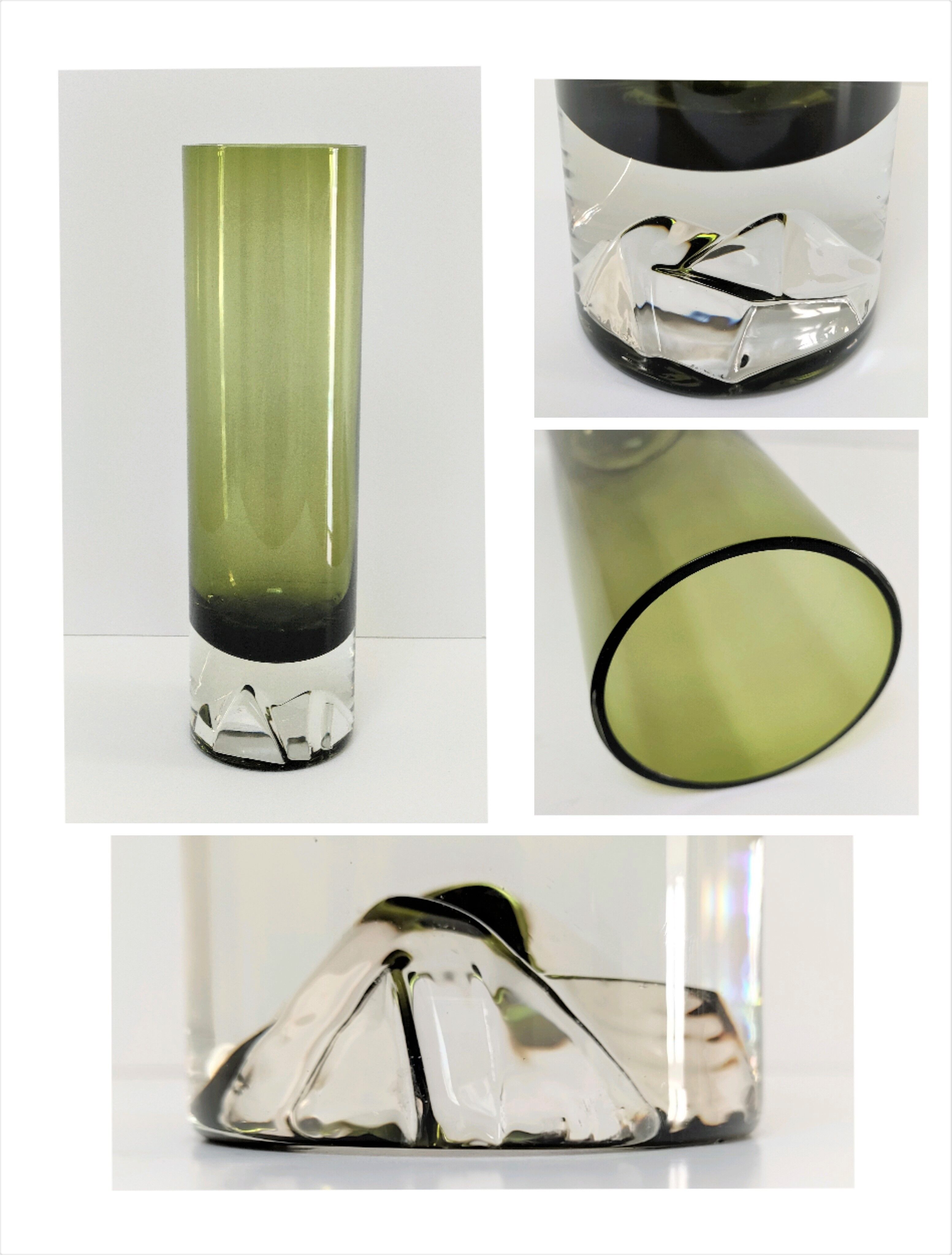 Cylindrical vase green glass Scandinavian design 70s