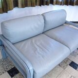 Two-Seater Leather and Steel Lounge Sofas by Gae Aulenti for Knoll International, 1970s, Set of 2