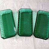 3 Arcoroc bowls in vintage emerald green molded glass