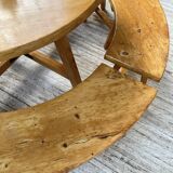 Set of round table and 4 rounded benches, 1950