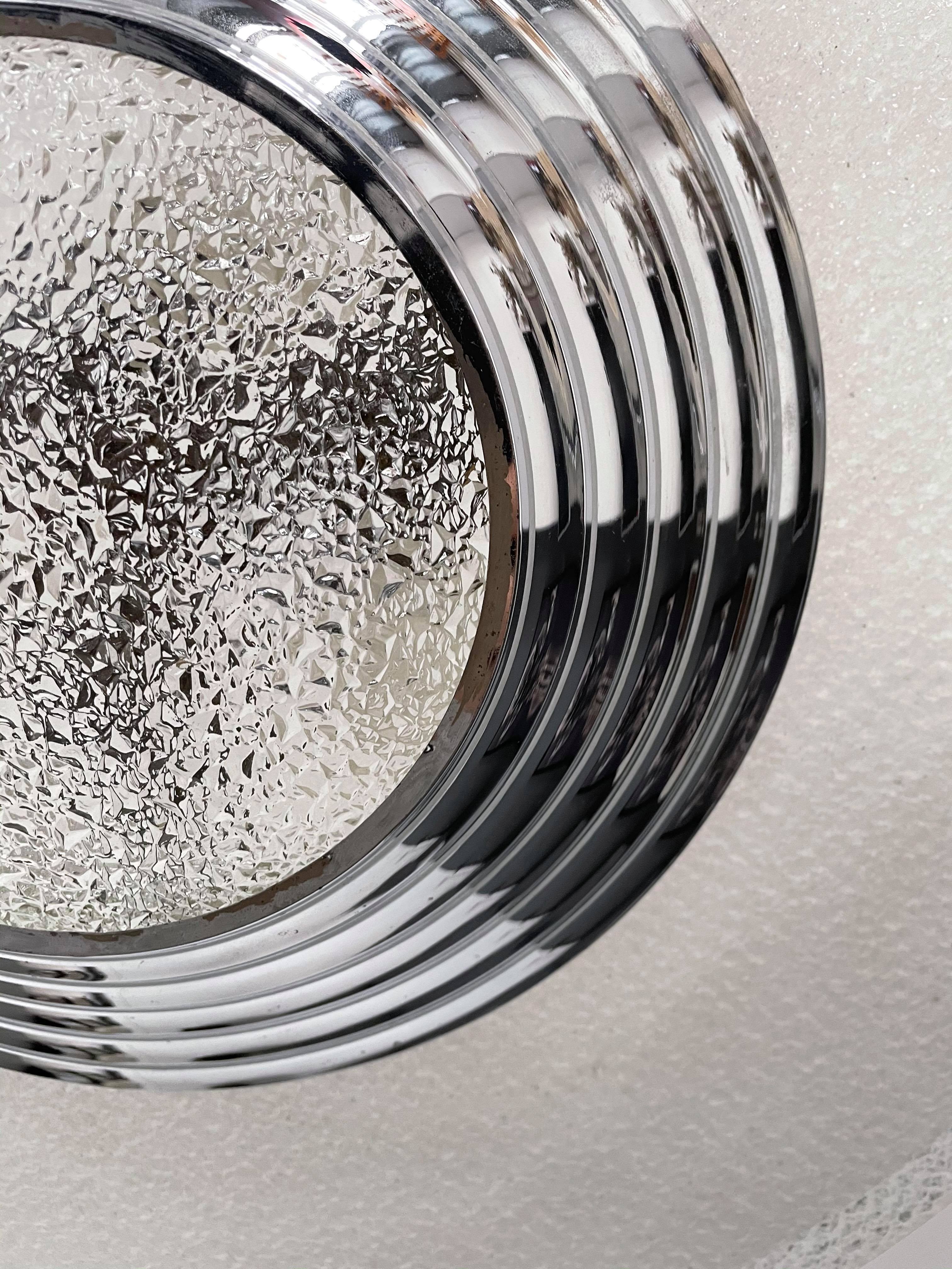 Modernist art deco pendant lamp, chrome brass and glass, France 1930 vintage