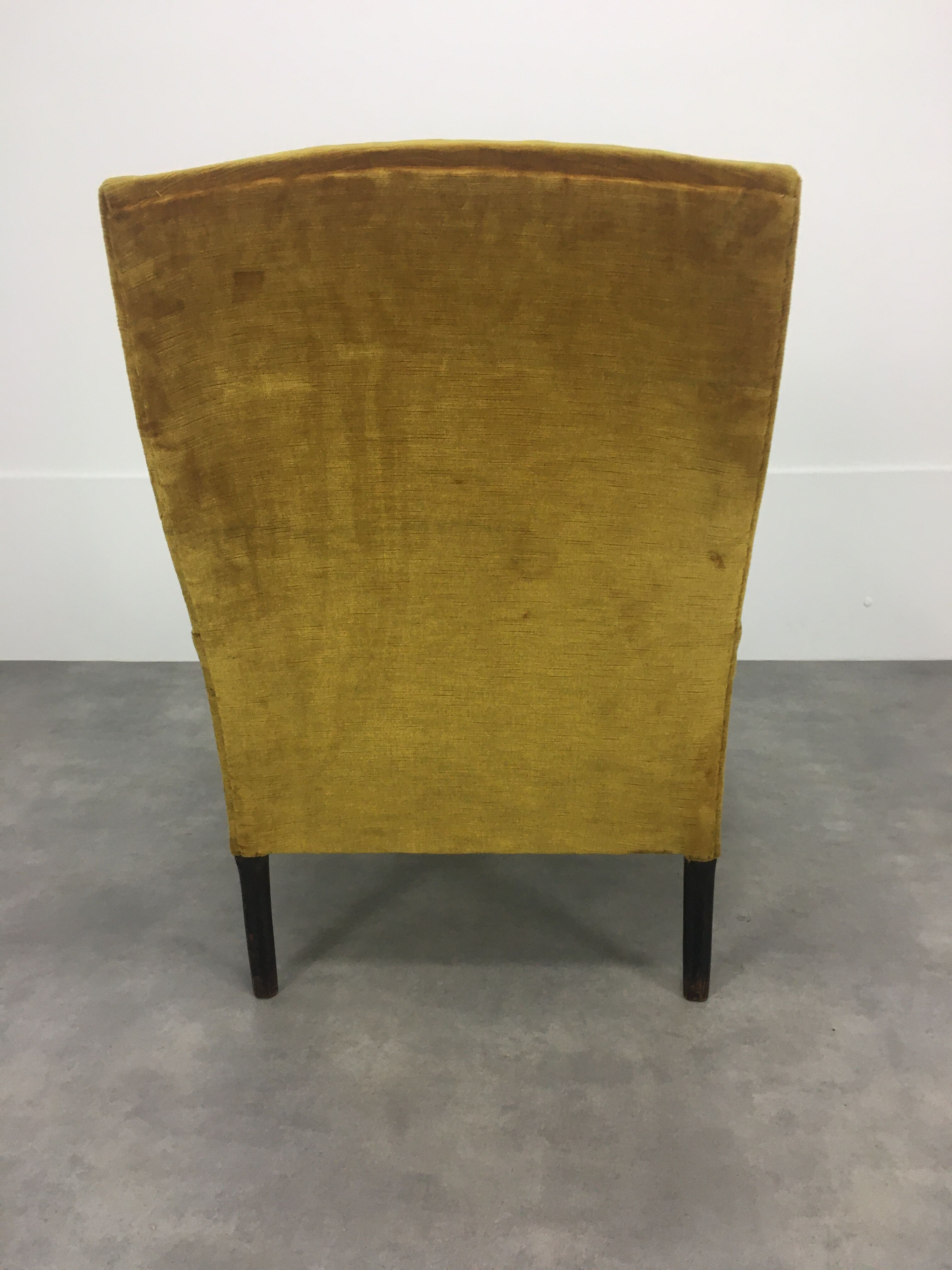 English armchair Napoleon III in mustard yellow velvet