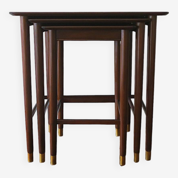 Ensemble de 3 tables gigognes du milieu du siècle avec pieds en laiton, années 1950