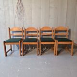 4 green tweed chairs