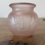 Small pink opaline vase with butterfly motif
