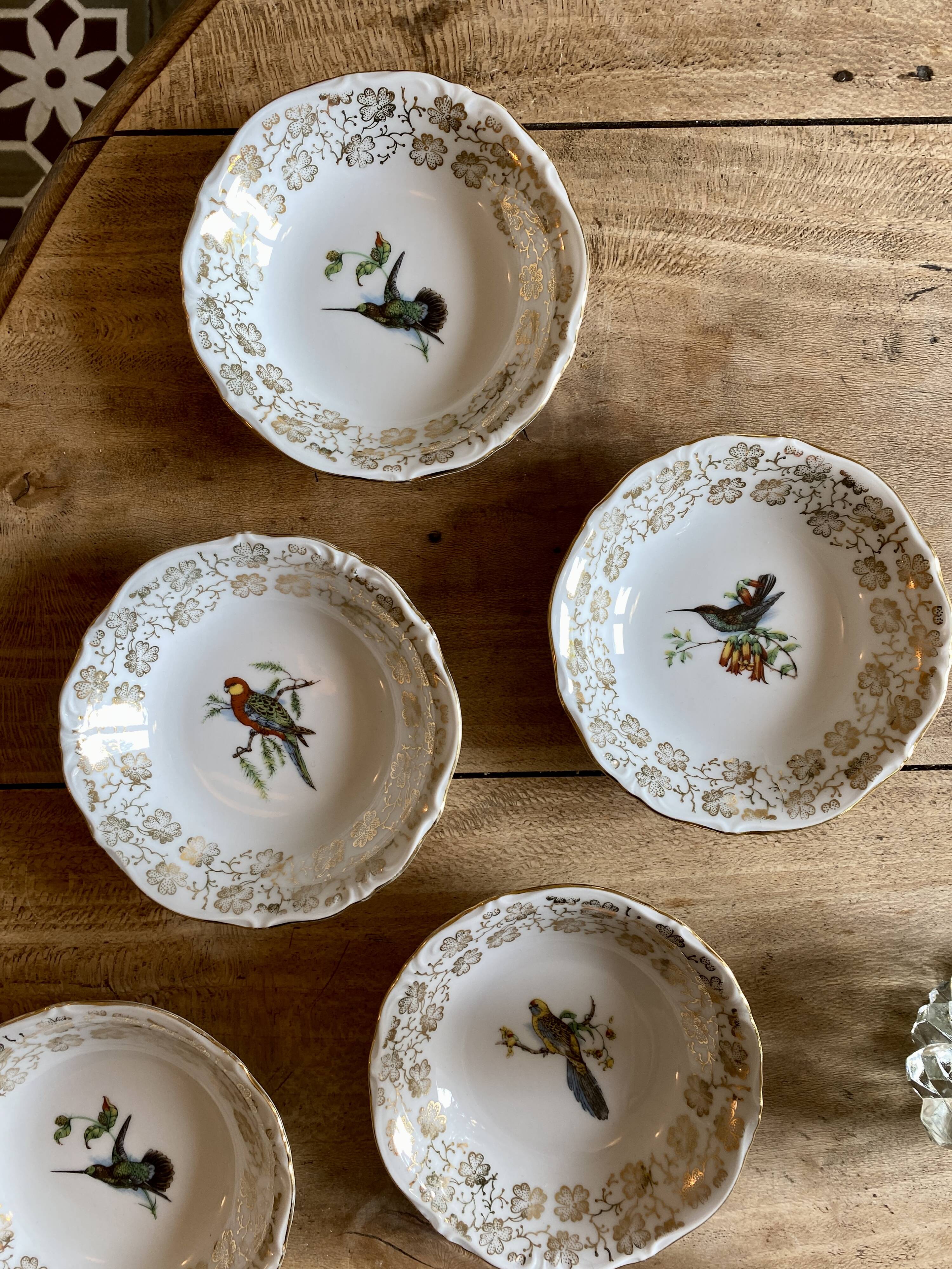 Set of 7 vintage ramekins porcelain bird decorations