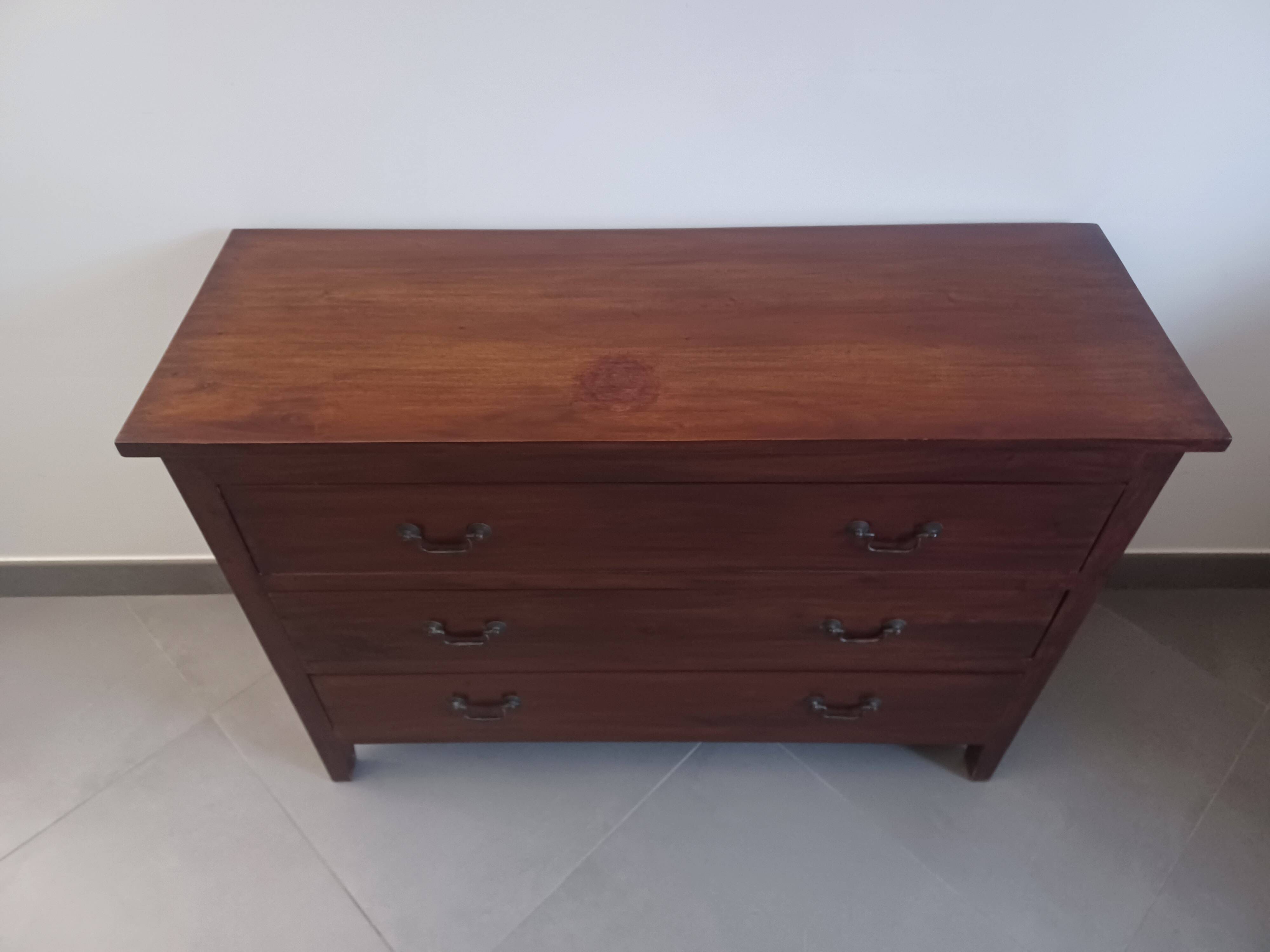 Three-drawer chest of drawers in exotic wood