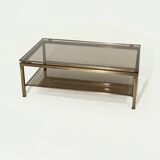 Two Tier Brass and Smoked Glass Coffee Table 1970s
