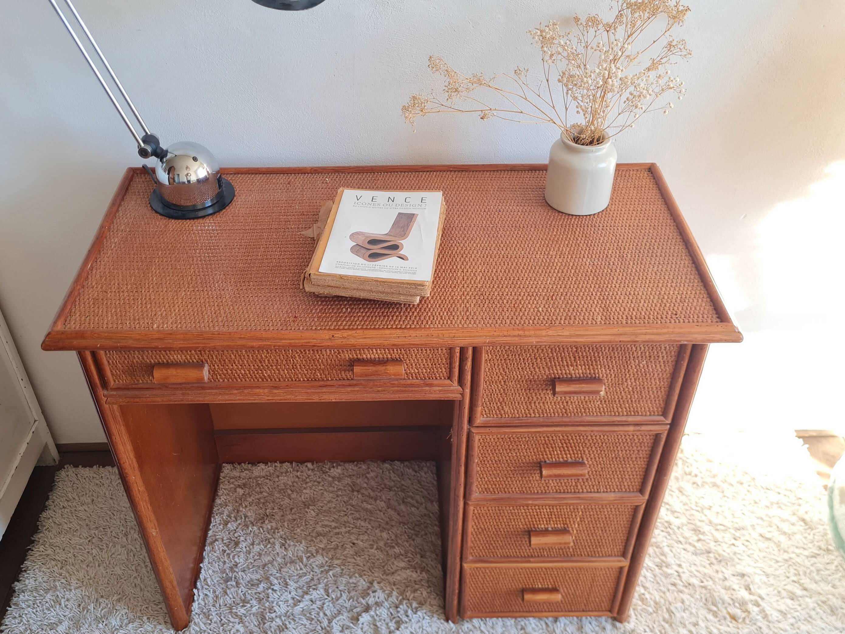 Vintage rattan desk from the 1970s.