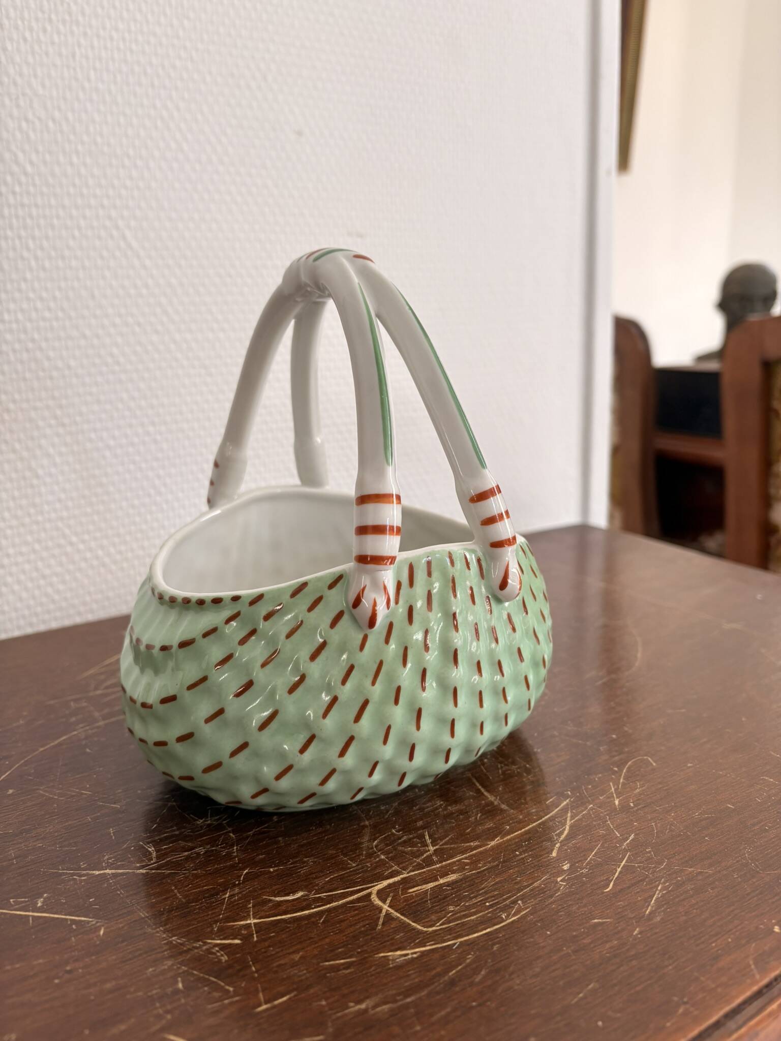 Vintage Mid 20th Century Limoges ULM Porcelain Basket with Handle