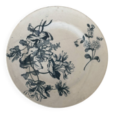 Assiette plate terre de fer sarreguemines fleur bleu- faïence ancienne