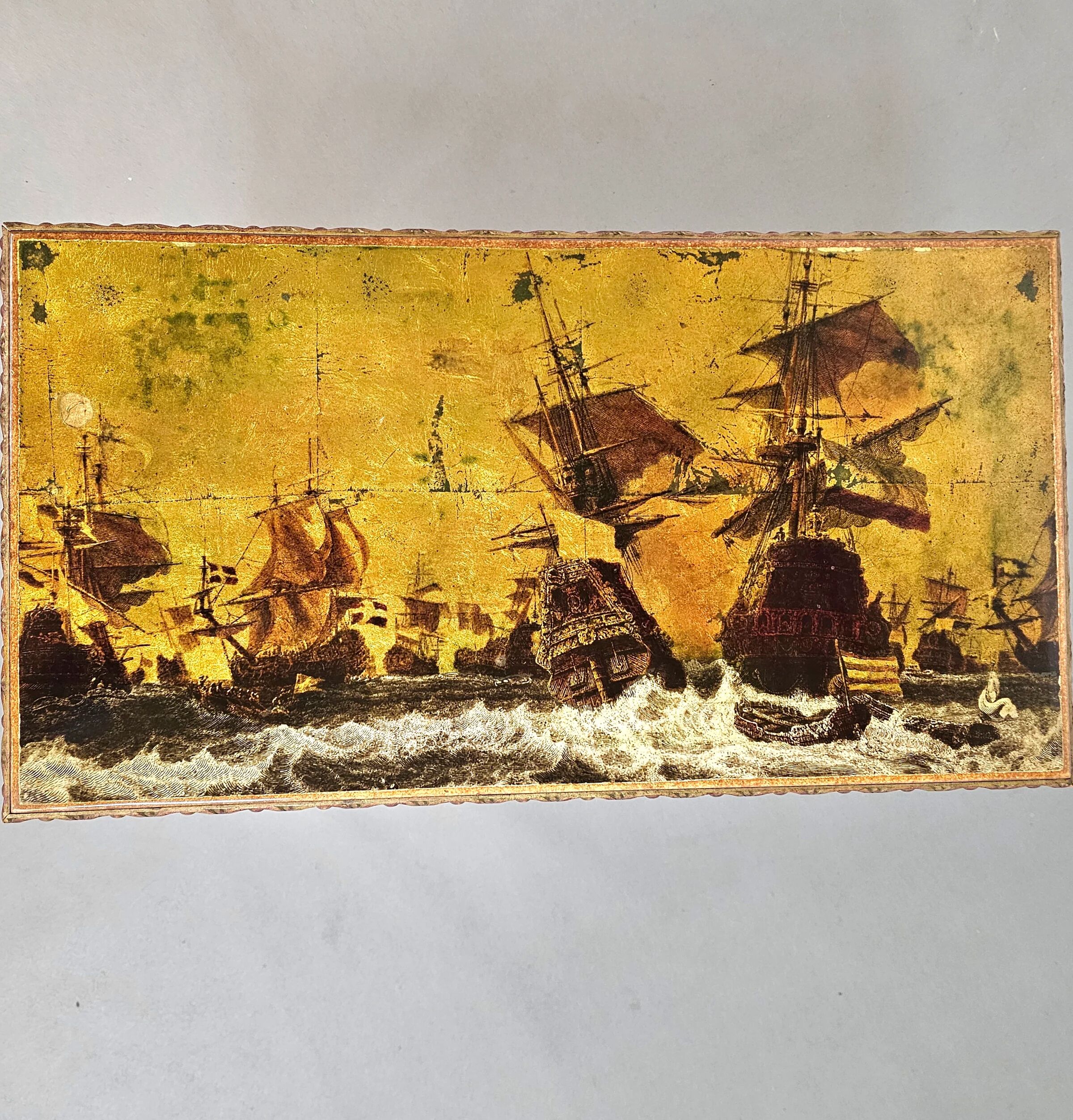 2 x nesting side tables / neo classic / painted gold leaf top / The battle of Texel