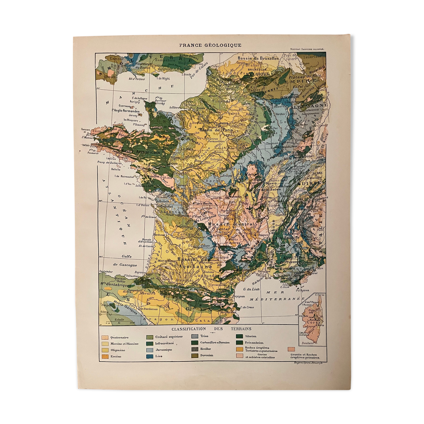 Old geological map of france from 1897