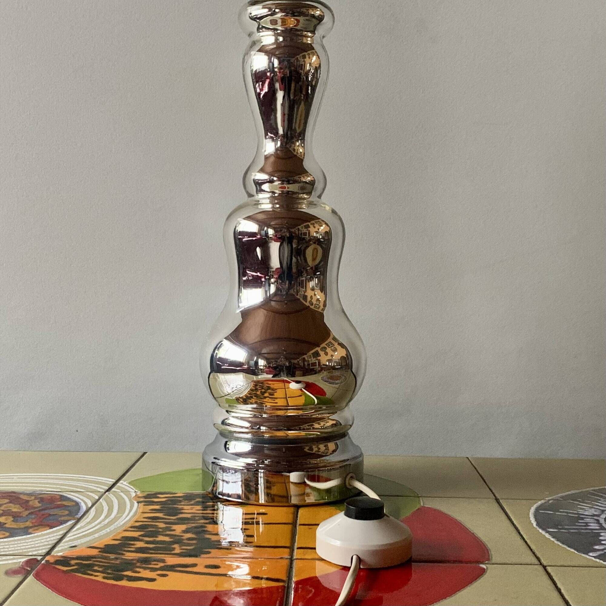 Grand pied de lampe vintage en verre mercuré - 1960.