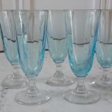 Set of 5 mini champagne flutes in blue glass 60s
