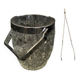 Ice bucket 13cm molded and chiseled glass 1970 and Rösle ice cube tongs
