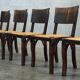 Suite of 6 chairs brutalist style straw and solid oak