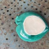 Empty pocket, duck soap dish on green barbotine leaf vintage