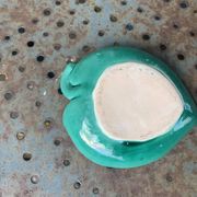 Empty pocket, duck soap dish on green barbotine leaf vintage