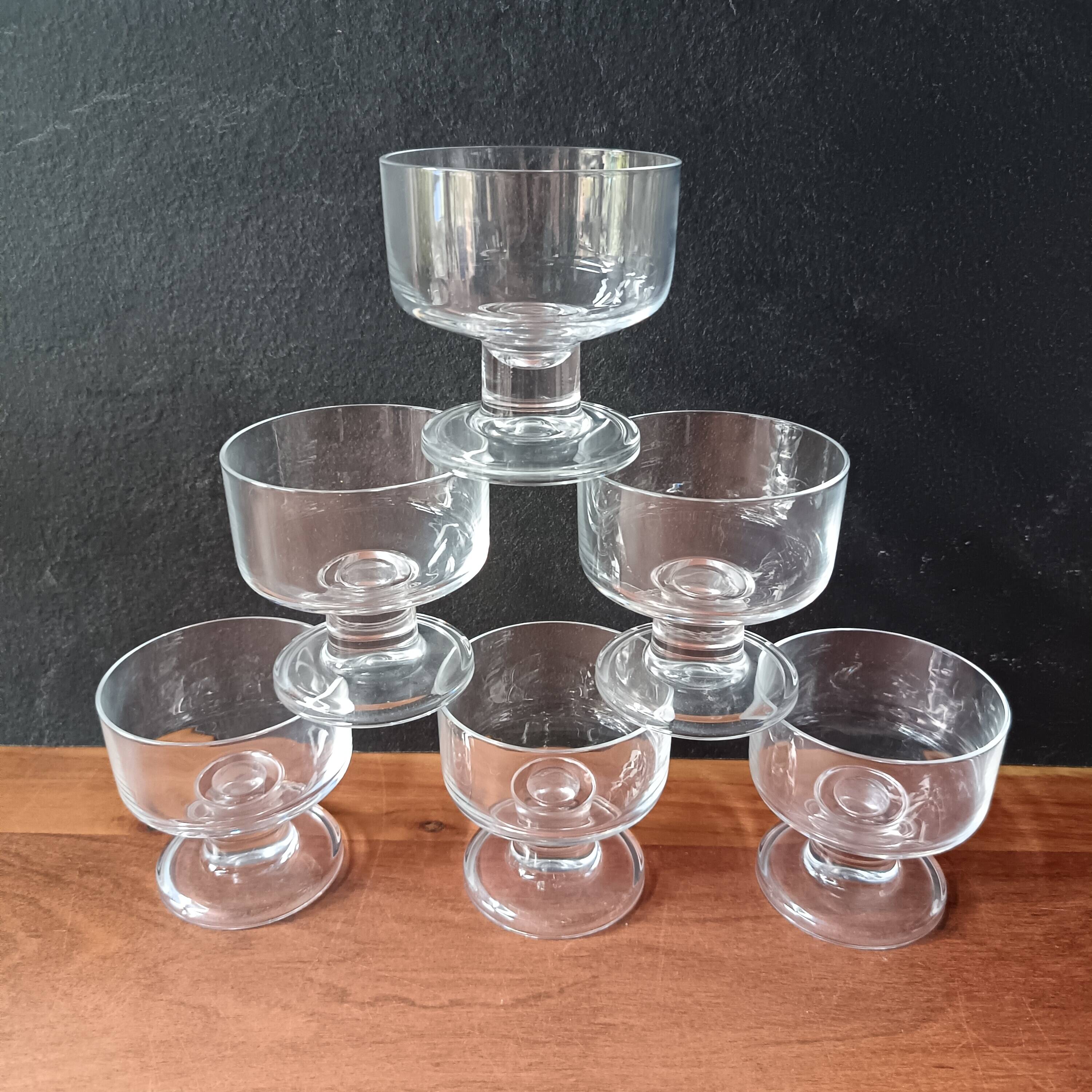 6 vintage French transparent cavalier champagne glasses with thick stems