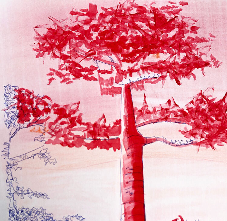 Dessin arbre rouge par Lilou, œuvre originale