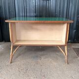 Vintage desk with rattan and solid oak compass legs