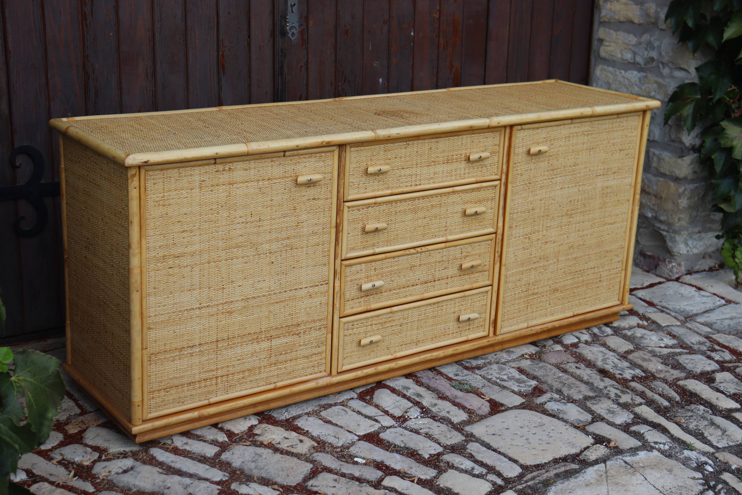 Rattan and Bamboo Enfilade in the style of Dal Vera 1970 Italy