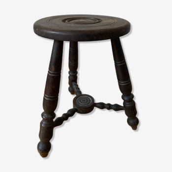 Turned wooden tripod stool
