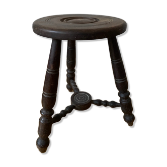 Turned wooden tripod stool