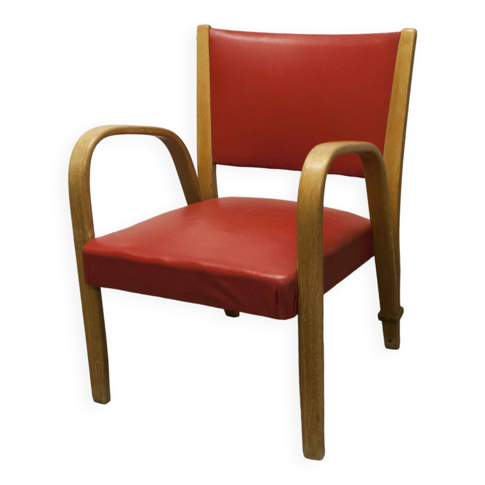 Bow wood armchair by Hugues Steiner 1960 red